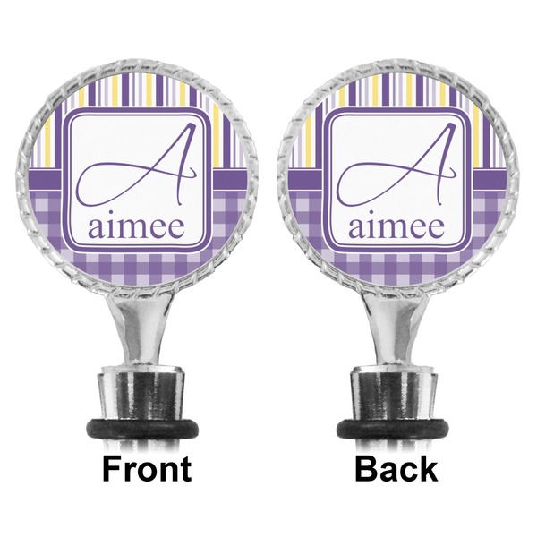Purple Gingham & Stripe Bottle Stopper - Front and Back