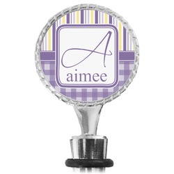 Purple Gingham & Stripe Wine Bottle Stopper (Personalized)