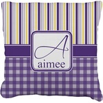 Purple Gingham & Stripe Faux-Linen Throw Pillow 16" (Personalized)