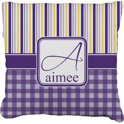 Purple Gingham & Stripe Faux-Linen Throw Pillow 18" (Personalized)