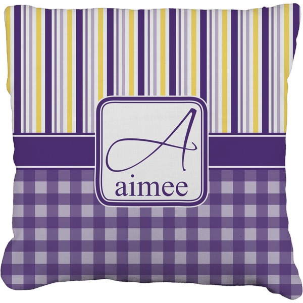 Custom Purple Gingham & Stripe Faux-Linen Throw Pillow 20" (Personalized)