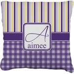 Purple Gingham & Stripe Faux-Linen Throw Pillow 26" (Personalized)