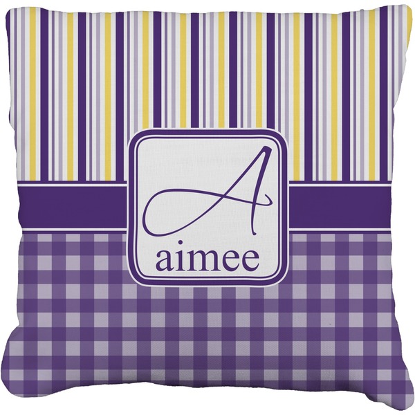 Custom Purple Gingham & Stripe Faux-Linen Throw Pillow 26" (Personalized)