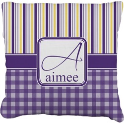 Purple Gingham & Stripe Faux-Linen Throw Pillow (Personalized)