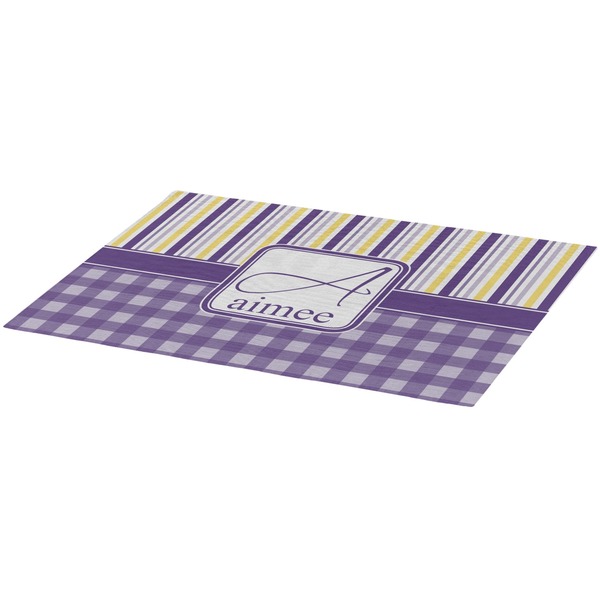 Purple Gingham & Stripe Burlap Placemat (Angle View)