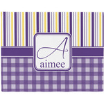 Purple Gingham & Stripe Woven Fabric Placemat - Twill w/ Name and Initial