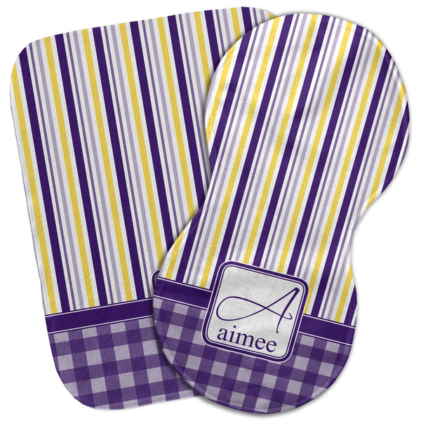 Custom Purple Gingham & Stripe Burp Cloth (Personalized)