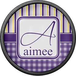 Purple Gingham & Stripe Cabinet Knob (Black) (Personalized)