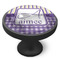 Purple Gingham & Stripe Cabinet Knob - Black - Side