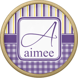 Purple Gingham & Stripe Cabinet Knob - Gold (Personalized)