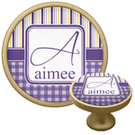 Purple Gingham & Stripe Cabinet Knob - Gold (Personalized)