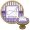 Purple Gingham & Stripe Cabinet Knob - Gold (Personalized)
