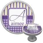 Purple Gingham & Stripe Cabinet Knob (Silver) (Personalized)