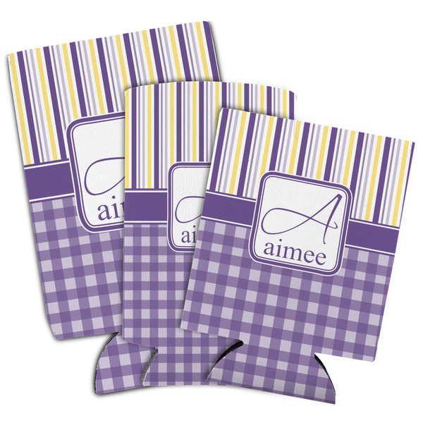 Purple Gingham & Stripe Can Coolers - PARENT/MAIN