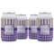 Purple Gingham & Stripe Can Cooler (12 oz) - Set of 4 w/ Name and Initial