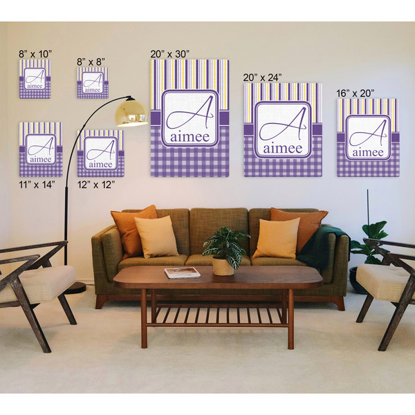 Purple Gingham & Stripe Canvas Prints - Multiple Sizes