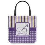 Purple Gingham & Stripe Canvas Tote Bag - Small - 13"x13" (Personalized)