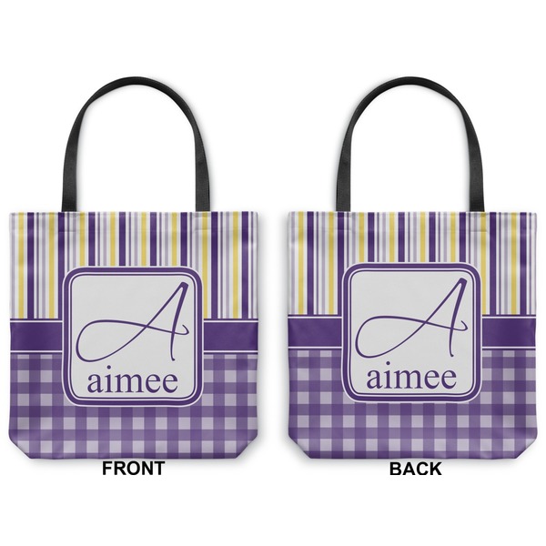 Purple Gingham & Stripe Canvas Tote - Front and Back