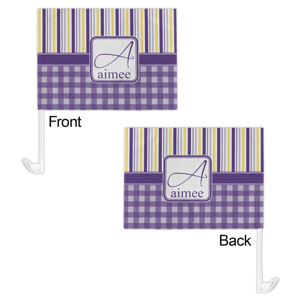 Purple Gingham & Stripe Car Flag - 11" x 8" - Front & Back View