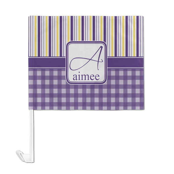 Purple Gingham & Stripe Car Flag - Large - FRONT