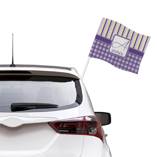 Purple Gingham & Stripe Car Flag - Large - LIFESTYLE