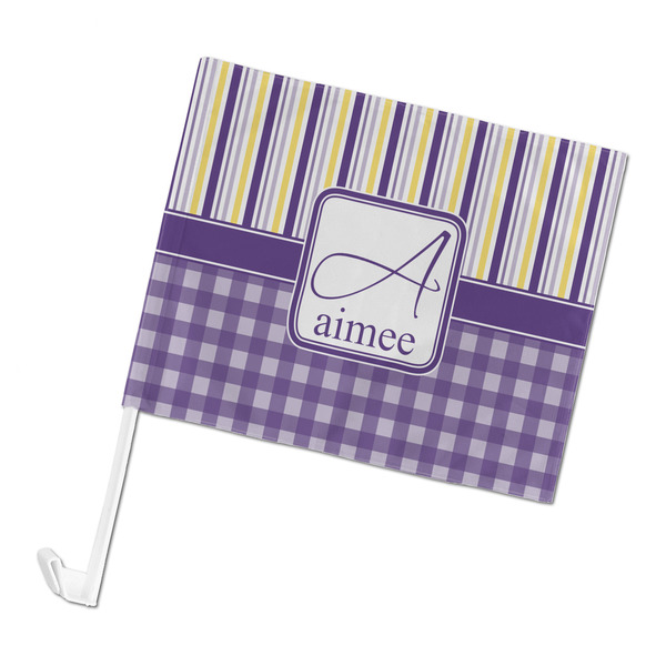Custom Purple Gingham & Stripe Car Flag - Large (Personalized)