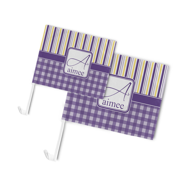 Purple Gingham & Stripe Car Flags - PARENT MAIN (both sizes)