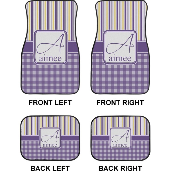 Purple Gingham & Stripe Car Floor Mats Set (2F + 2B)