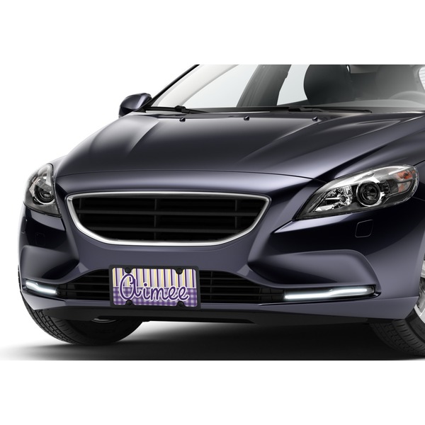 Purple Gingham & Stripe Car License Plate Lifestyle