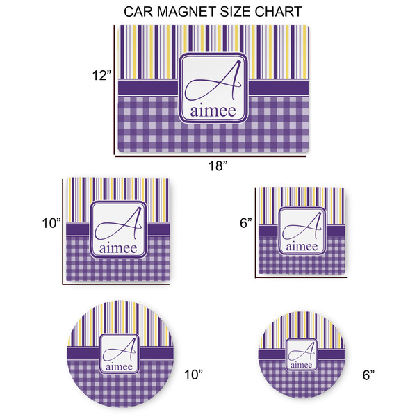 Purple Gingham & Stripe Car Magnets - SIZE CHART