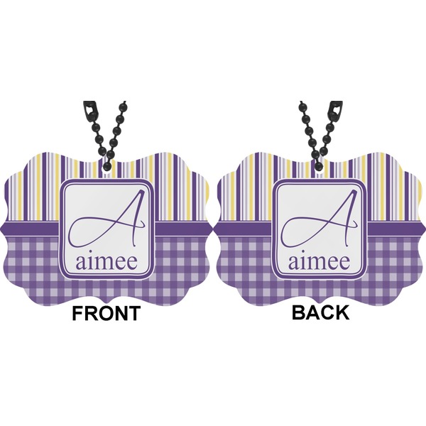 Purple Gingham & Stripe Car Ornament (Approval)
