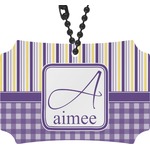 Purple Gingham & Stripe Rear View Mirror Ornament (Personalized)