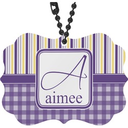 Purple Gingham & Stripe Rear View Mirror Charm (Personalized)