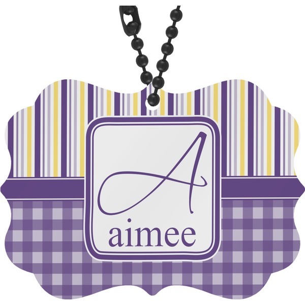 Custom Purple Gingham & Stripe Rear View Mirror Charm (Personalized)