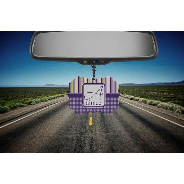 Purple Gingham & Stripe Car Ornament (Road)