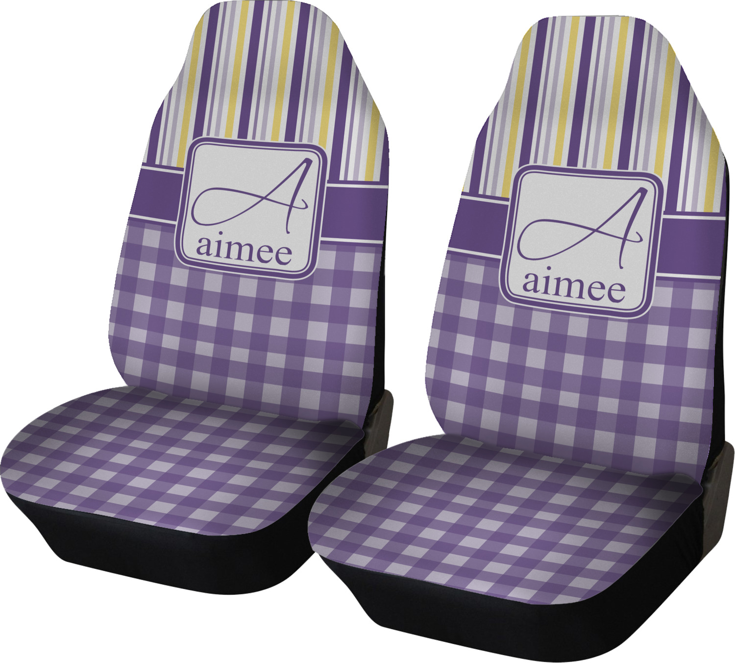 Purple Gingham & Stripe Car Seat Covers (Set of Two) (Personalized