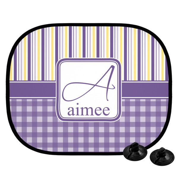Custom Purple Gingham & Stripe Car Side Window Sun Shade (Personalized)
