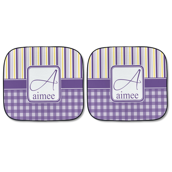Purple Gingham & Stripe Car Sun Shades - FRONT