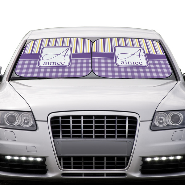 Purple Gingham & Stripe Car Sun Shades - IN CONTEXT