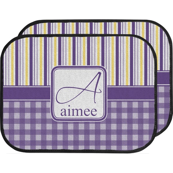 Purple Gingham & Stripe Custom Car Floor Mats (Back Seat)