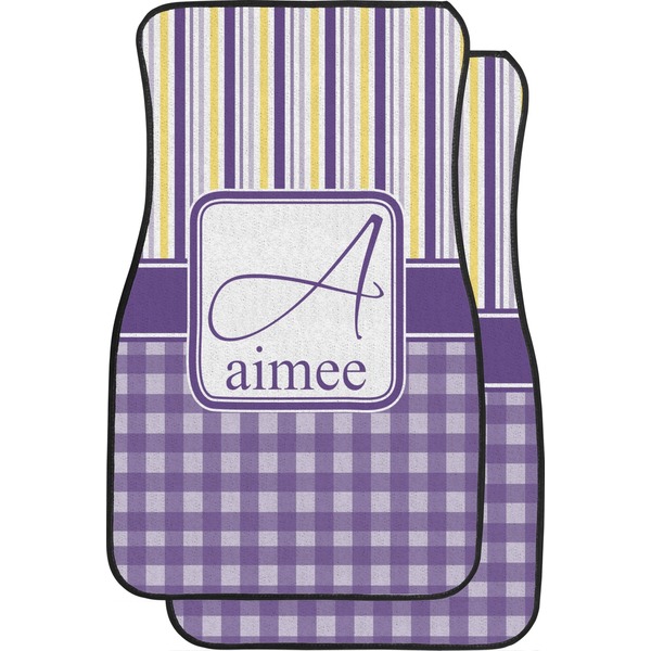 Purple Gingham & Stripe Custom Car Floor Mats (Front Seat)