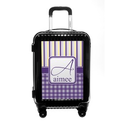 Purple Gingham & Stripe Carry On Hard Shell Suitcase (Personalized)