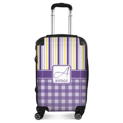 Purple Gingham & Stripe Suitcase - 20" Carry On (Personalized)