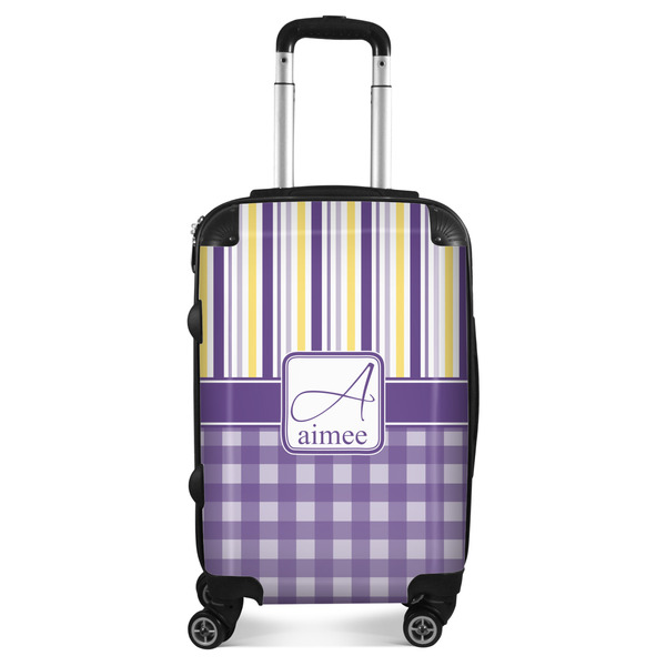 Custom Purple Gingham & Stripe Suitcase (Personalized)