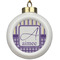 Purple Gingham & Stripe Ceramic Ball Ornament (Personalized)