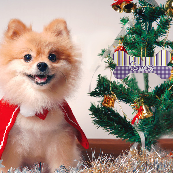 Purple Gingham & Stripe Ceramic Flat Ornament - Bone (LIFESTYLE)