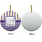Purple Gingham & Stripe Ceramic Flat Ornament - Circle Front & Back (APPROVAL)