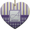 Purple Gingham & Stripe Ceramic Flat Ornament - Heart (Front)