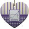 Purple Gingham & Stripe Heart Ceramic Ornament w/ Name and Initial