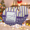 Purple Gingham & Stripe Ceramic Ornament w/ Name and Initial